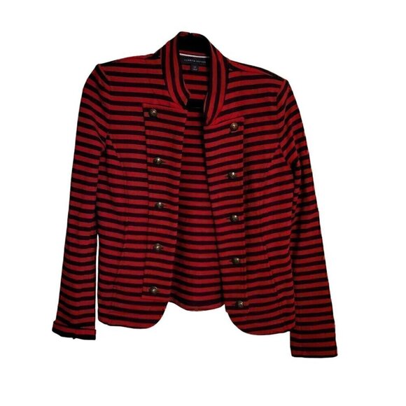 Tommy Hilfiger Band Collar Striped Red Blue Blazer Jacket Women's Size Small - Picture 1 of 3